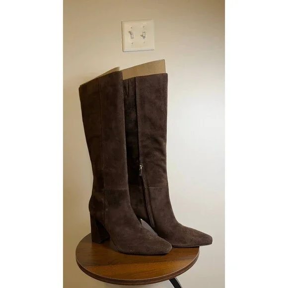 Marc Fisher LTD Yarli Boots 9M Dark Brown Leather Knee‑High Pull‑On NIB msrp$299